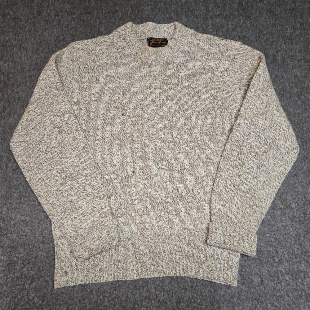 Vintage Eddie Bauer Wool Sweater Mens Medium Beige Marled Knit Crewneck